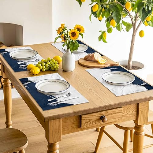 Miniatura 6 de Juego de 6 manteles individuales de tela de arpillera tejida lavable para mesa de comedor cuadrada/rectangular/redonda/ovalada, estético, blanco,