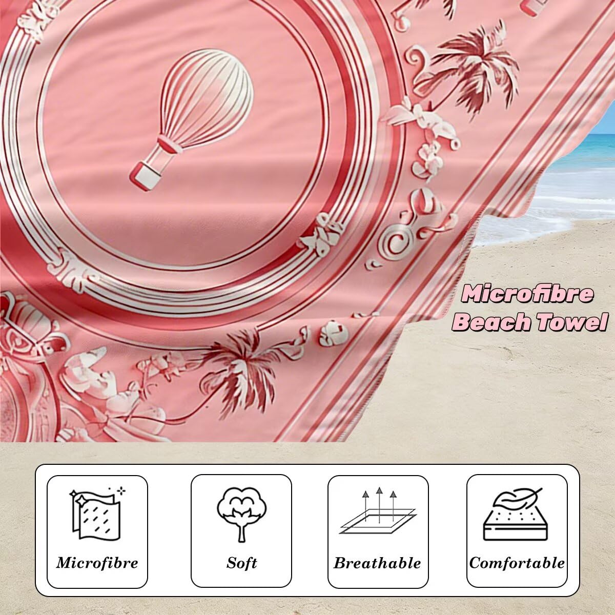 Toalla Playa 80x160 cm, Toalla Gimnasio Microfibra Secado Rapido, Juego de 2 Antiarena Toallas de Playa, Ligera Compacta Toallas Microfibra Grande para Viaje, Regalo Hombre Regalo Mujer (Rosa) -4085