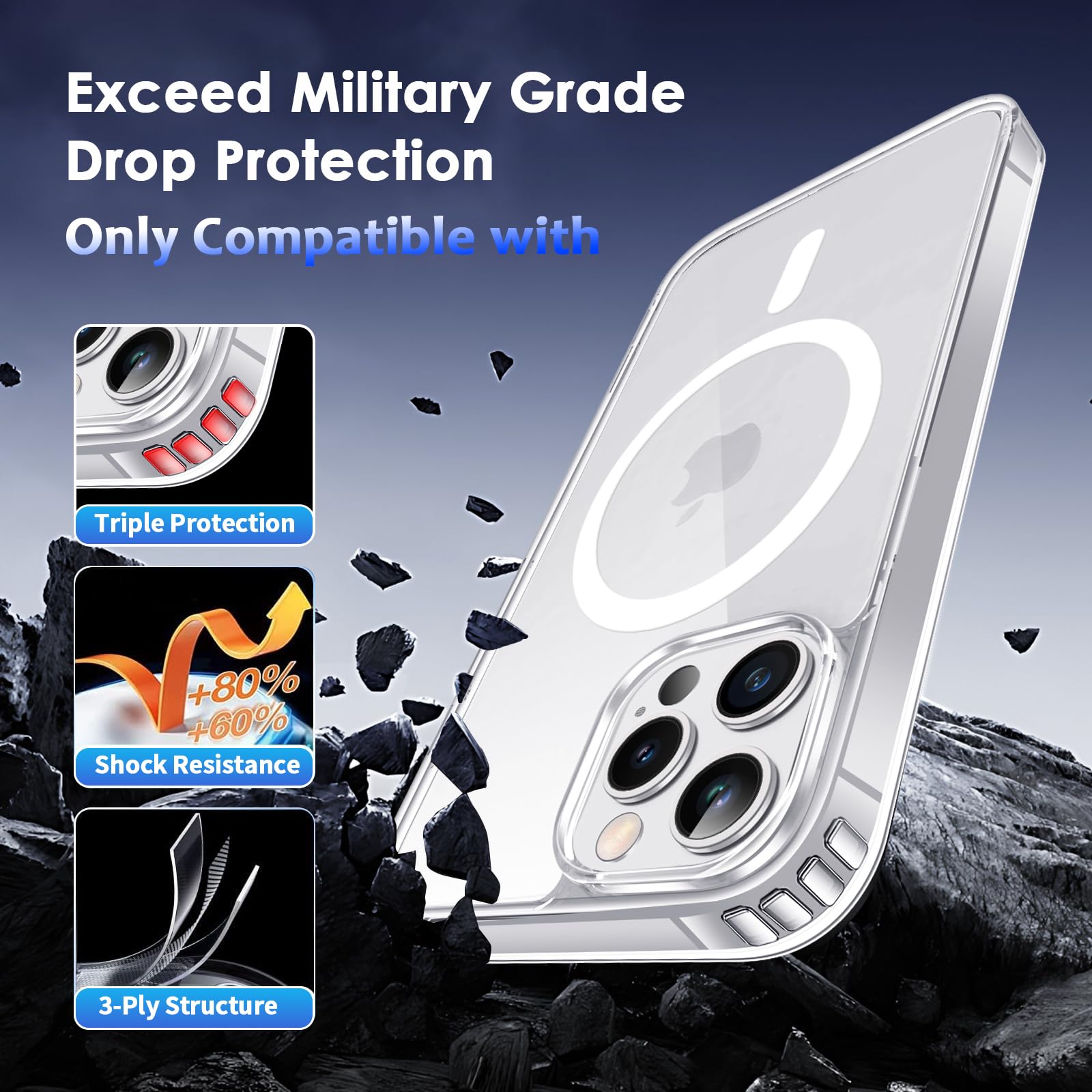 COPIKE Cover Magnetica per iPhone 12 e 12 Pro con 2 Vetro Temperato, Custodia MagSafe Sottile Antiurto [Senza Ingiallimento] Retro Antigraffio, Trasparente