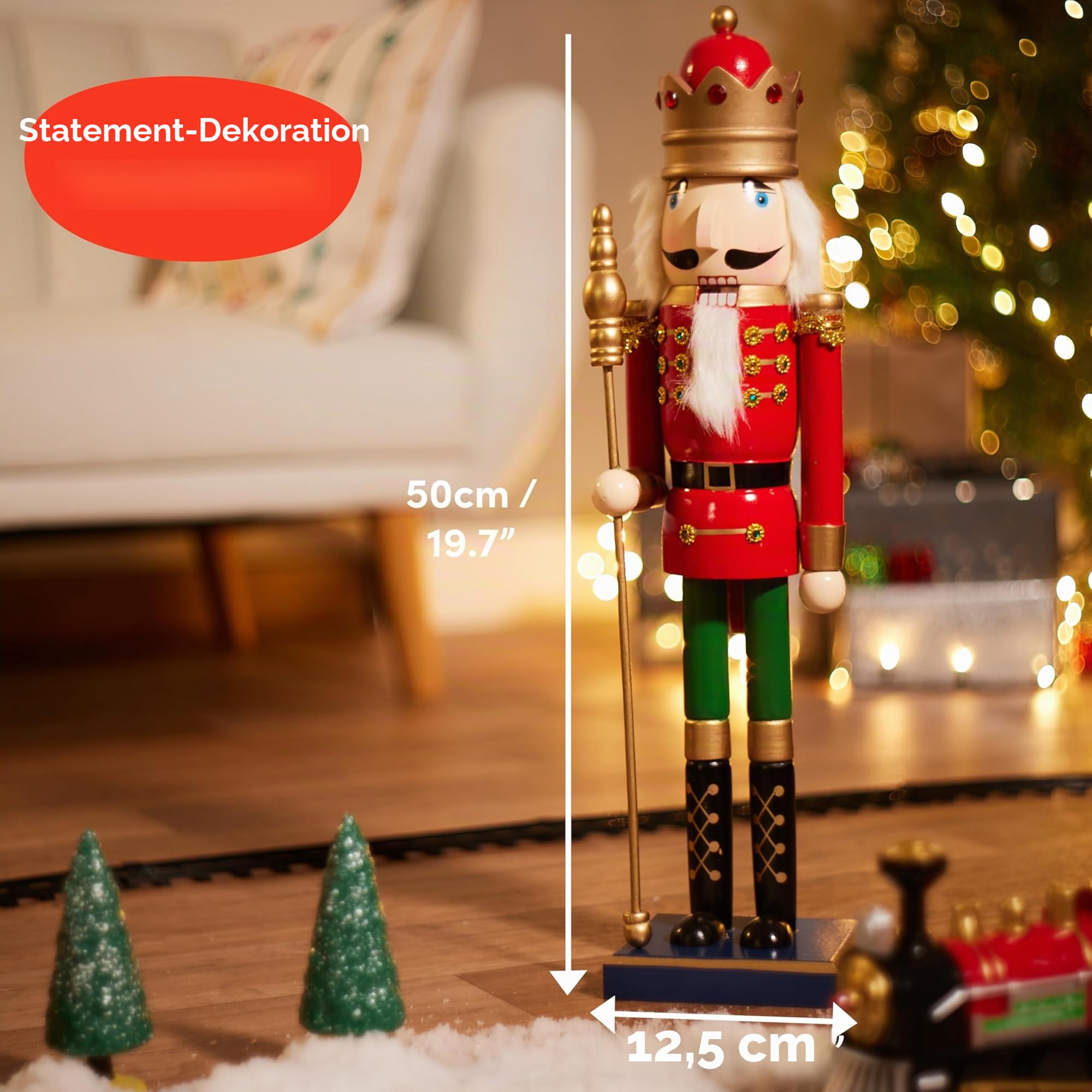 THE TWIDDLERS XL Nussknacker Figur Groß (50cm) – Traditioneller Holz Soldat Weihnachtsdeko – Handbemaltes Ornament in Rot & Grün für Kamin & Fensterbank – Klassisches Design