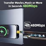 4-in-1 USB C câble avec affichage de puissance, 65W 3A Câble à charge multiple en Nylon plat avec Synchronisation de données,USB A/C à USB Port C/L compatible avec iPhone 17/16/15/MacBook/Tablet/Samsung S25 Téléphone & Encore, 2M