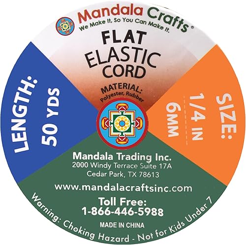 Vista 205 de Mandala Crafts - Rollo de cordón elástico plano para costura y manualidades Beige