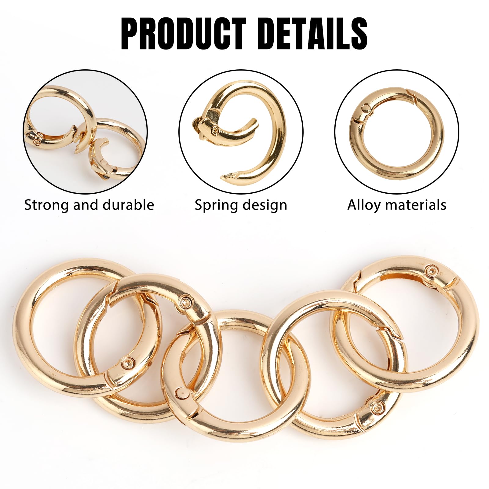 30 PCS Moschettoni per Borse, Anelli a Molla Rotondi da 28mm in Lega di Zinco, Oro/Argento/Nero, Anilla Llavero, Moschettoni per Borse e Portachiavi, Accessori per Gioielli Fai da Te e Artigianato