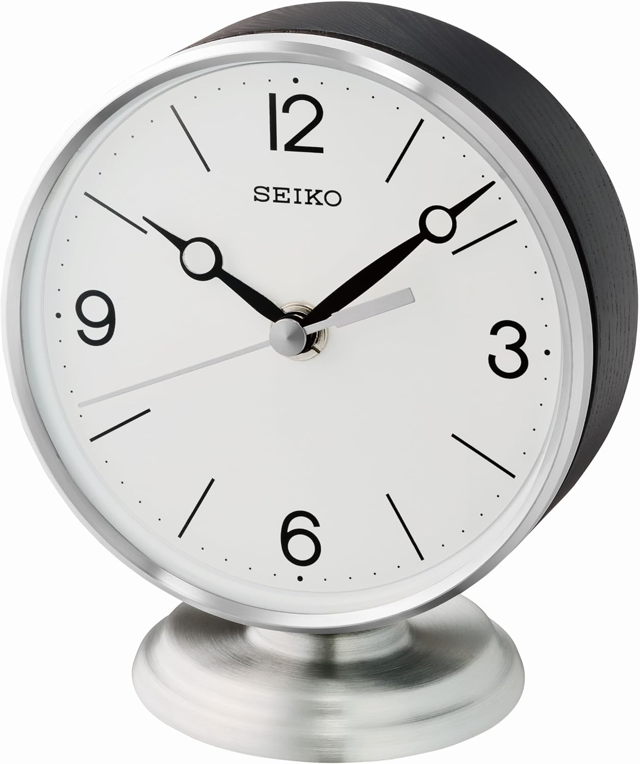 SEIKO QXG150SLH Desk and Table Clock, Silver & Black, 5 x 5 Inches
