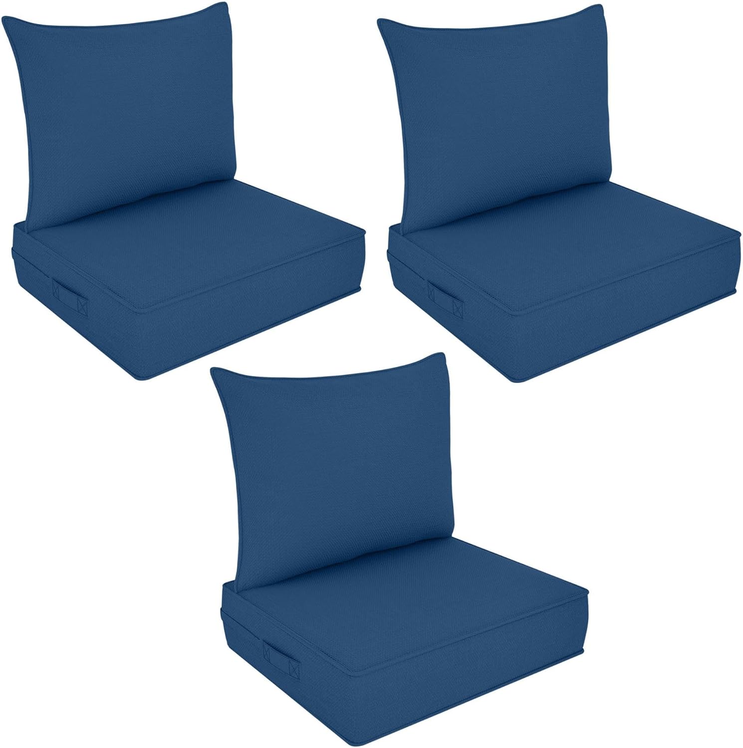 Outdoor Deep Seat Cushion Set, Fade Resistant Patio Chair Cushions, 24x24x6 Inch Patio Sofa Furniture Pad with Removable Cushion Covers (Lake Blue+White Side, 24''Lx24''Wx6''H-2pcs Set)