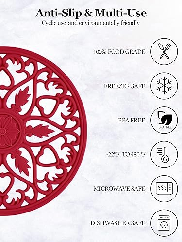 Miniatura 2 de SMARTAKE Juego de 6 salvamanteles de silicona, salvamanteles tallados multiusos, tapetes de cocina aislados, antideslizantes y duraderos, tapete de