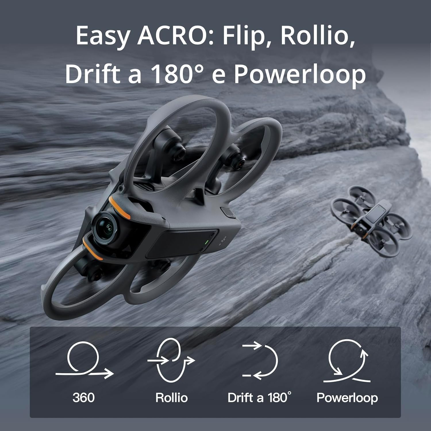 DJI Avata 2 con Accessori Versatili, Drone FPV con fotocamera 4K, Acrobazie con una sola pressione, Paraeliche integrati, Drone con fotocamera con Goggles 3e RC Motion3‌‌‌
