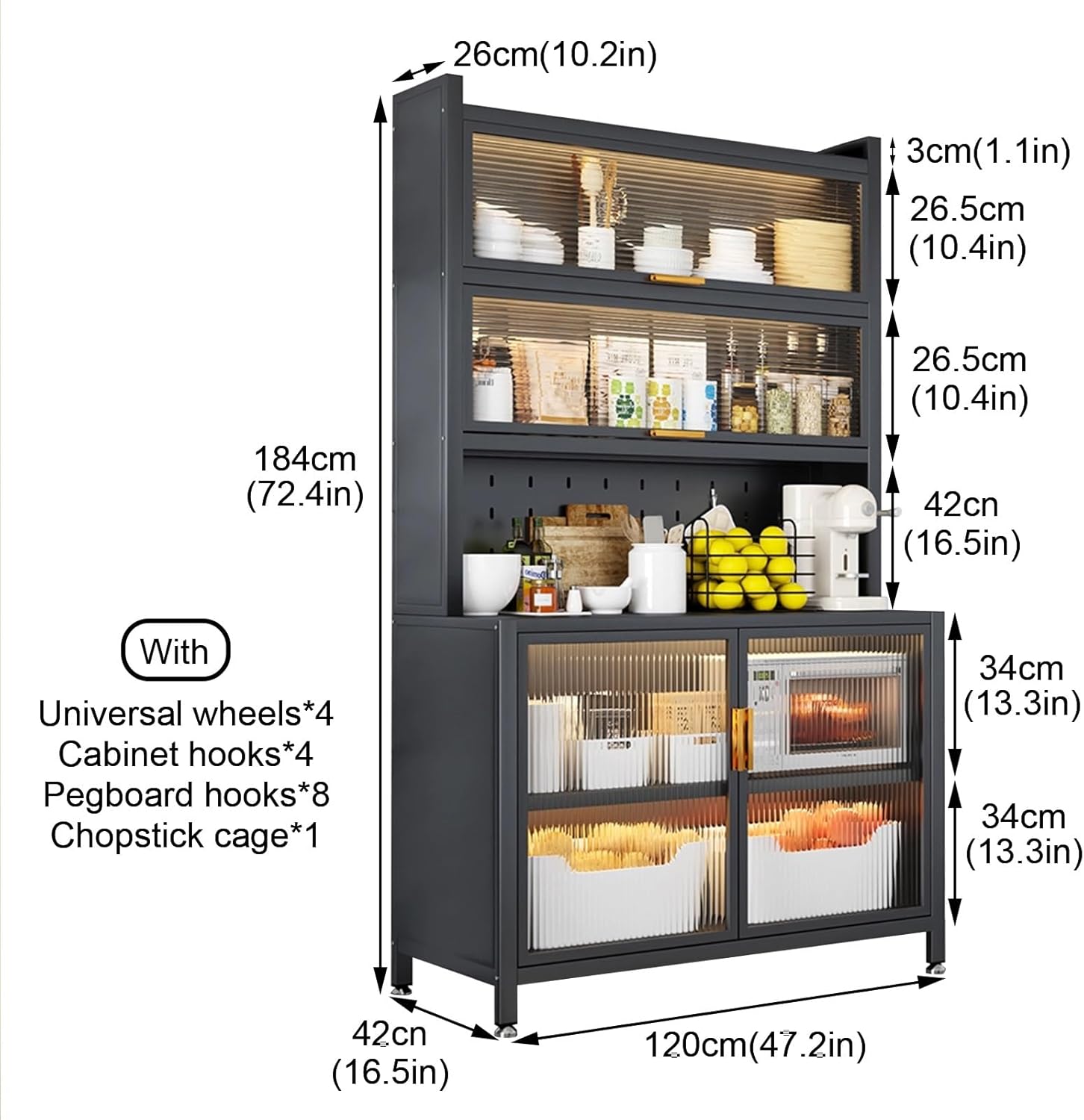 Freestanding Multi-Layer Kitchen Floor Cupboard，Microwave Storage Stand,Kitchen Bakers Rack with Door, Industrial Microwave Oven Stand, Kitchen Utility Storage Shelf, Thickened Carbon Steel