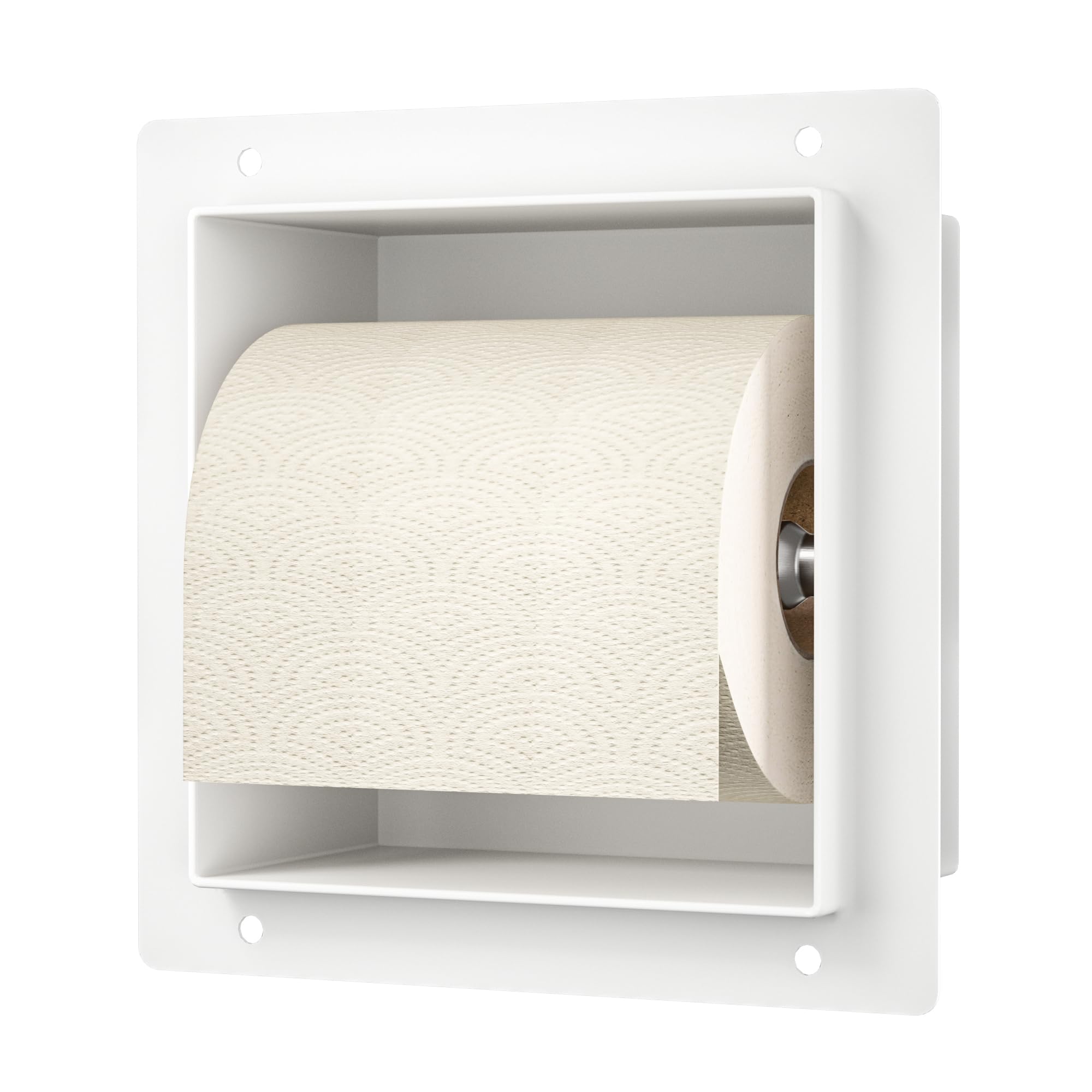 Portarrollos de papel higiénico empotrado, de acero inoxidable, para el baño, 14,5 × 14,5 × 8,7 cm, soporte para papel higiénico para la renovación y la ampliación del baño, color blanco