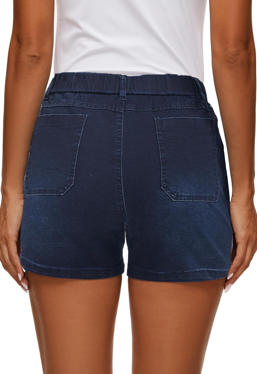 HVEPUO Womens Jean Shorts High Waisted Summer Cotton Stretchy Casual Pull On Beach Elastic Waist Denim Shorts with Pockets
