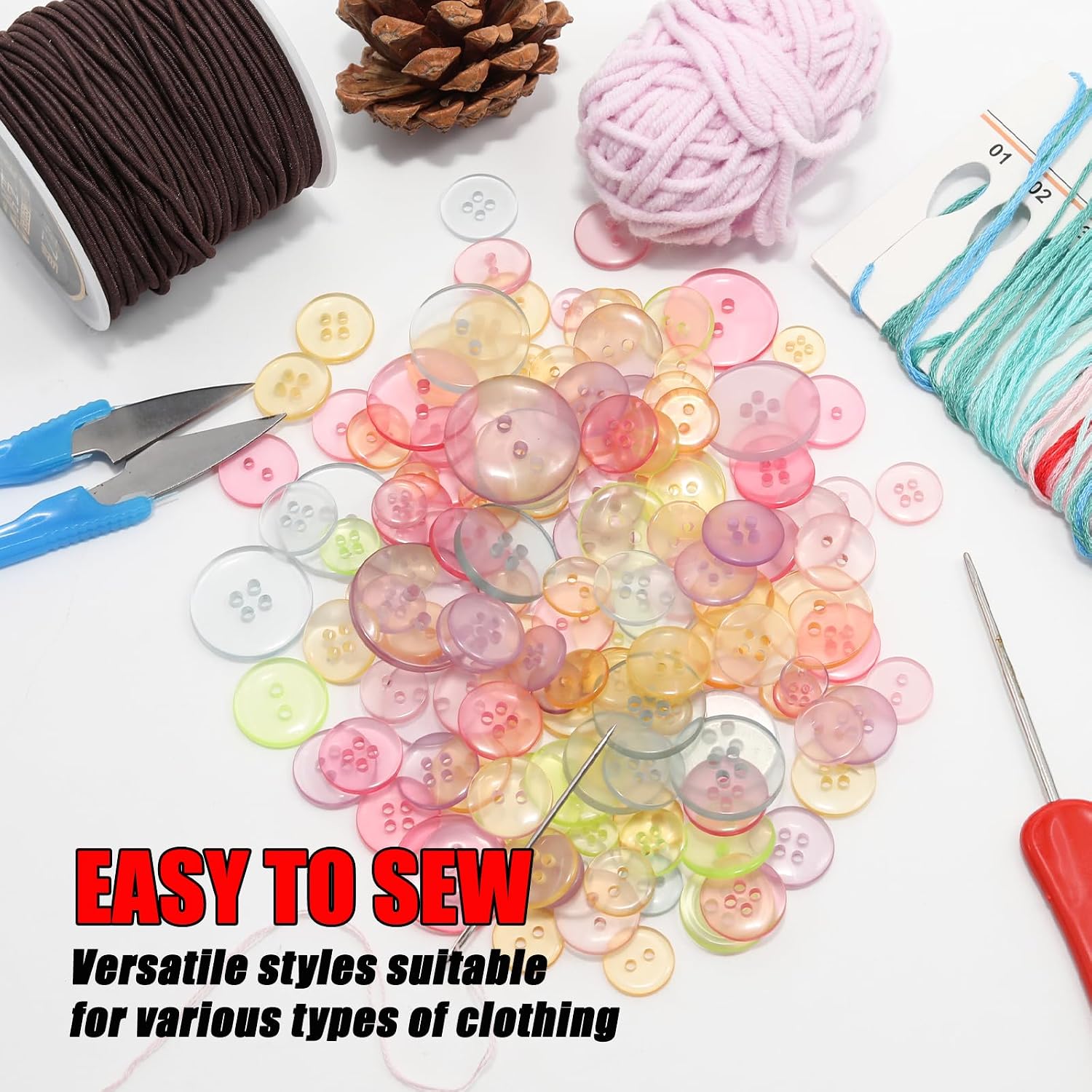 Lilaly 1500-1800 Pcs Clear Resion Buttons for Crafts, 4 Holes Assorted Sizes Resin Buttons, for Crafting, Arts, DIY, Decoration, Sewing (Clear)