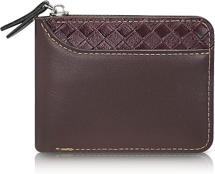 PU Leather Wallets for Men, Minimalist Bifold Wallet with Zipper, Small Card Holder Wallet with ID Window and Coin Pocket Dark Brown