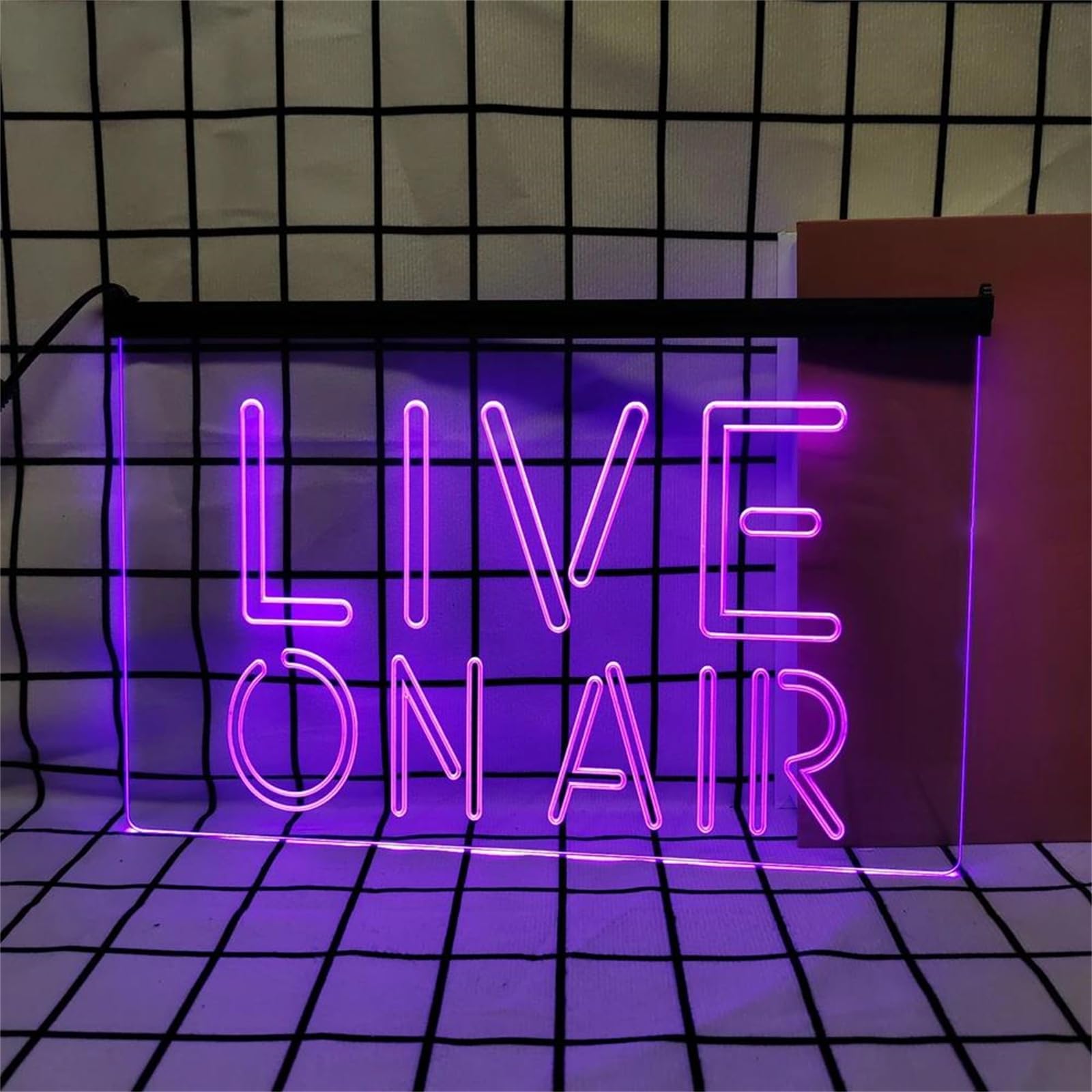 Live on Air Letrero De Neón para Decoración De Paredes; Luces De Neón LED Regulables por USB para Estudios De Danza Y Espectáculos,Púrpura,40x30cm