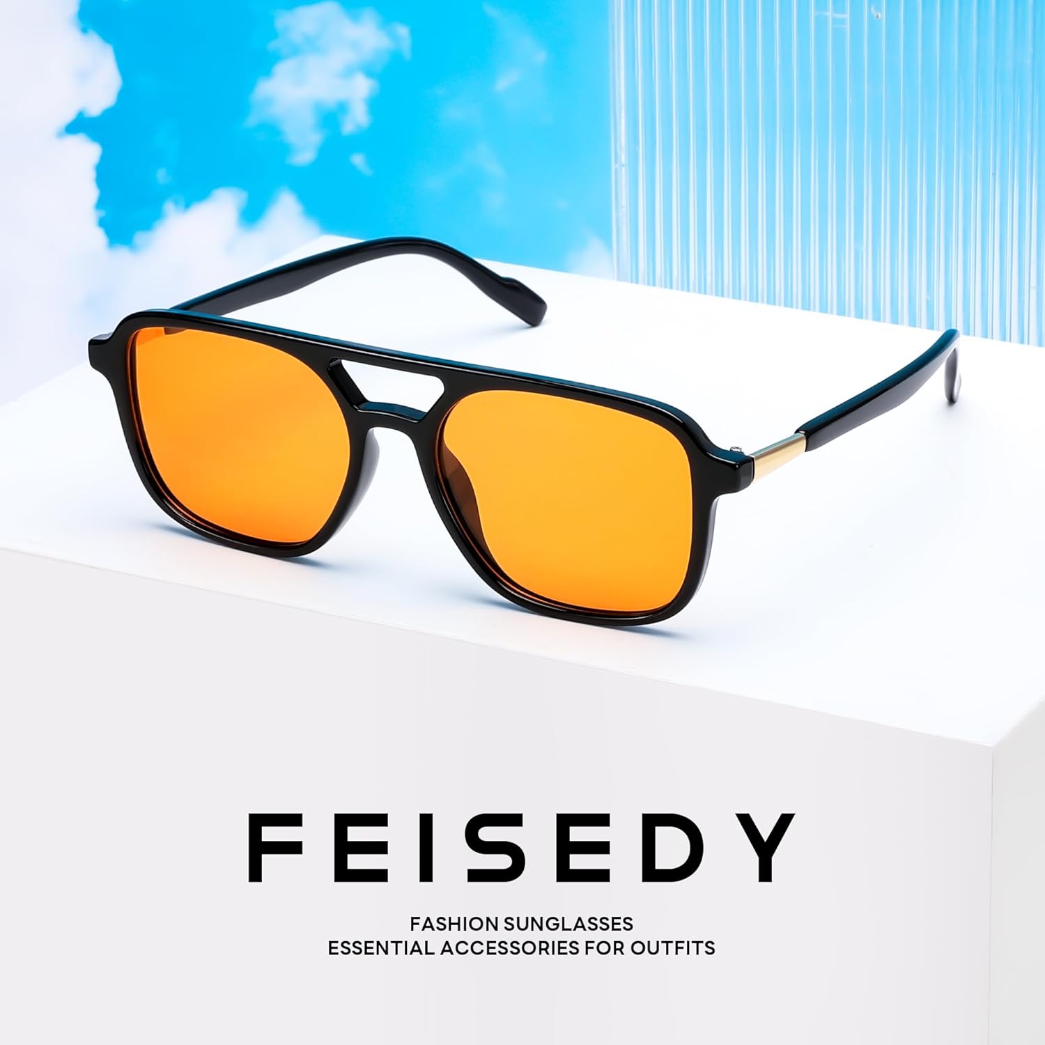FEISEDY Retro Square Aviator Sunglasses Women Men 70s Vintage Trendy Plastic Frame Sun Glasses B4158 - Image 7