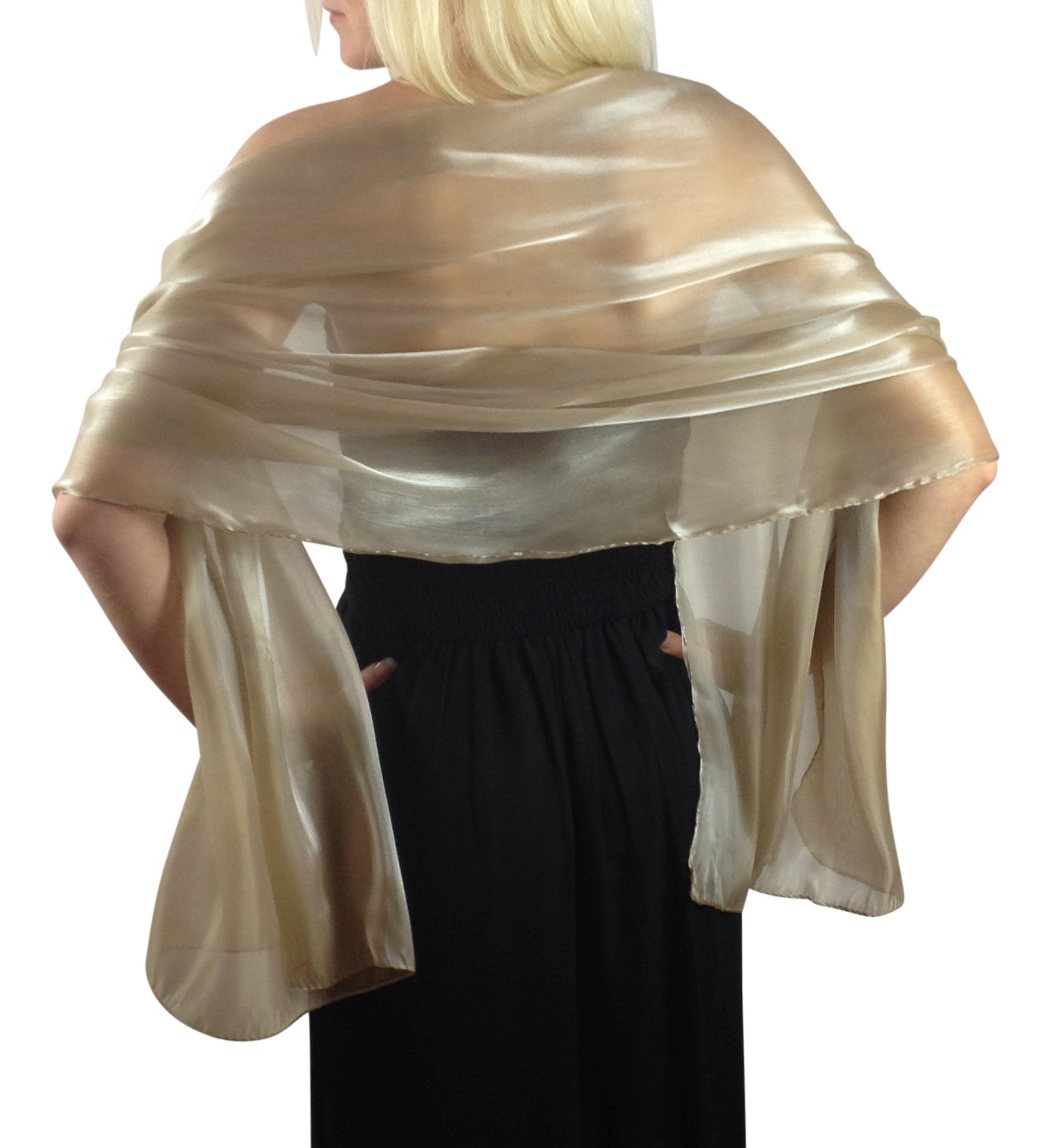 Central Chic Golden Taupe Silky Iridescent Wrap Stole Shawl For Weddings Bridal Bridesmaids & Evening Wear