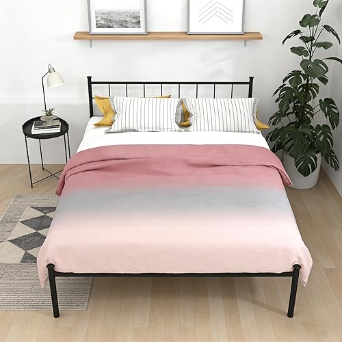 Miniatura 9 de Marco de cama de plataforma de metal, cama de hierro de estilo victoriano con cabecero, marco resistente y listones, almacenamiento debajo de la