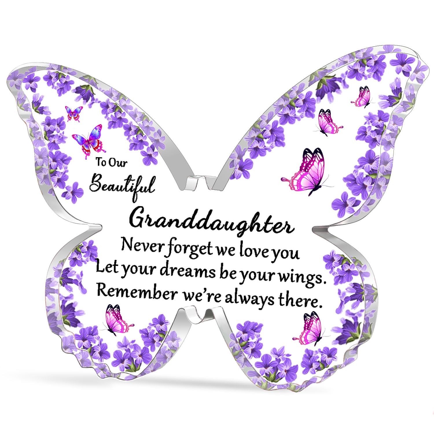 WTOPP Granddaughter Gifts,Granddaughter Butterfly Shaped Acrylic Plaque,Birthday Gifts From Grandmother Grandad,Granddaughter Christmas Graduation Gift