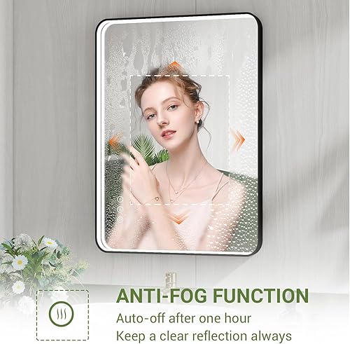 Miniatura 4 de Espejo de baño LED de 24 x 36 pulgadas con luces, espejo de tocador de baño iluminado para pared con marco de metal de aleación de aluminio negro,