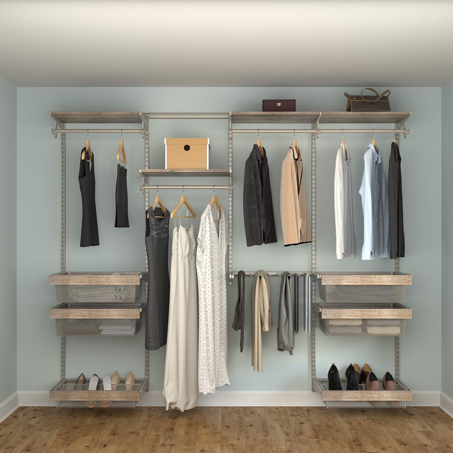 Closet Culture by Knape & Vogt 8 Ft. Steel Closet Organization System with 6 Driftwood Wood Shelves