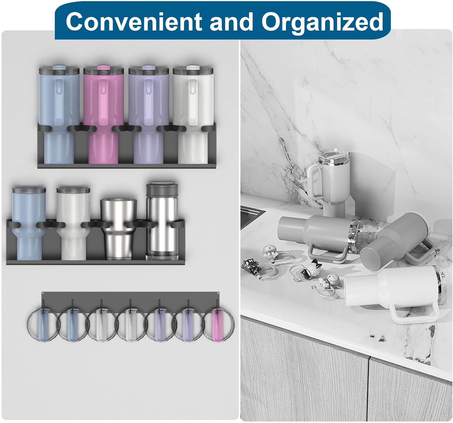 EASTTOWEST Magnetic Cup Holder for Fridge 8 Slots Universal Water Bottle Organizer Rack with Hooks for Stanley Owala Yeti Tumbler up to 40oz(2x4-CUPS Black) - Image 4