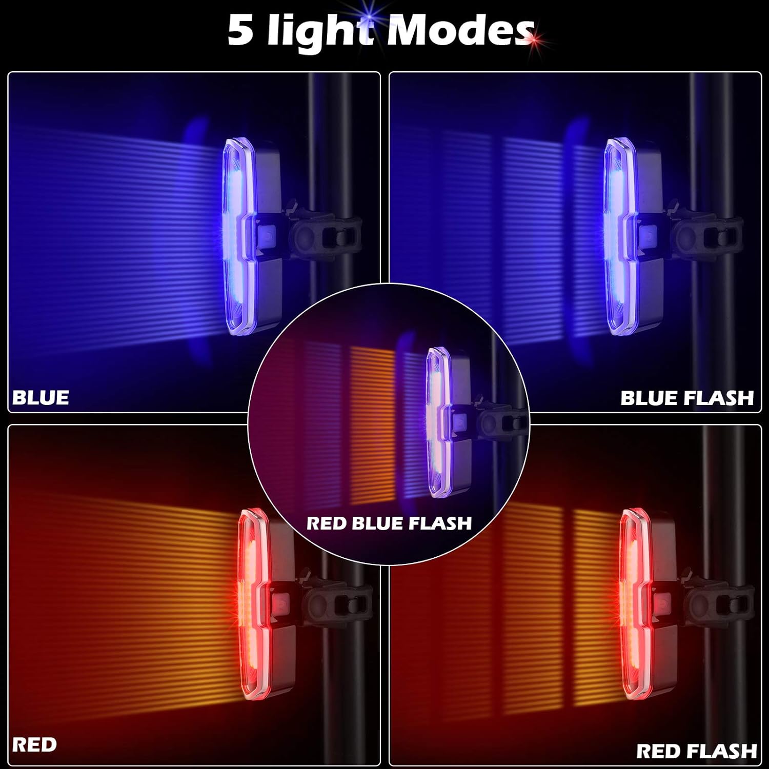2 Pieces Bike Light 110 Lumens Bike Rear Light USB Rechargeable LED Bicycle Tail Light Waterproof Cycling Safety Flashlight with 5 Modes : Sports & Outdoors