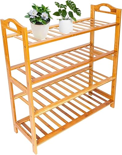 Zapatero para armario, 12 listones, 4 niveles, organizador de zapatos de bambú, estante estrecho para zapatos, estante para zapatos, 16 pares de
