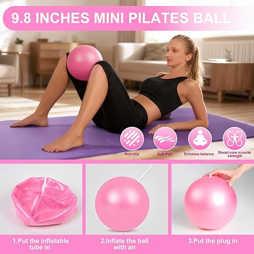 Miniatura 3 de Kit de pilates para mujer, equipo de pilates con círculo mágico de 13 pulgadas, anillo de pilates y juego de pelota con 5 bandas de fuerza, cinturón