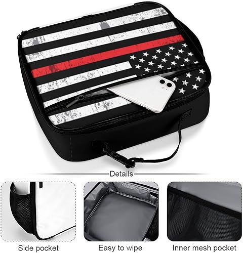 Miniatura 5 de Una bandera de apoyo de bomberos reutilizable, lonchera aislada, bolsa enfriadora, contenedor de comida para mujeres, niños, niñas, niños, escuela,