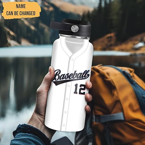 Vista 69 de Hyturtle Botella de agua de béisbol personalizada, botella de acero inoxidable aislada de viaje con tapa a prueba de fugas, 18 onzas, 32 onzas
