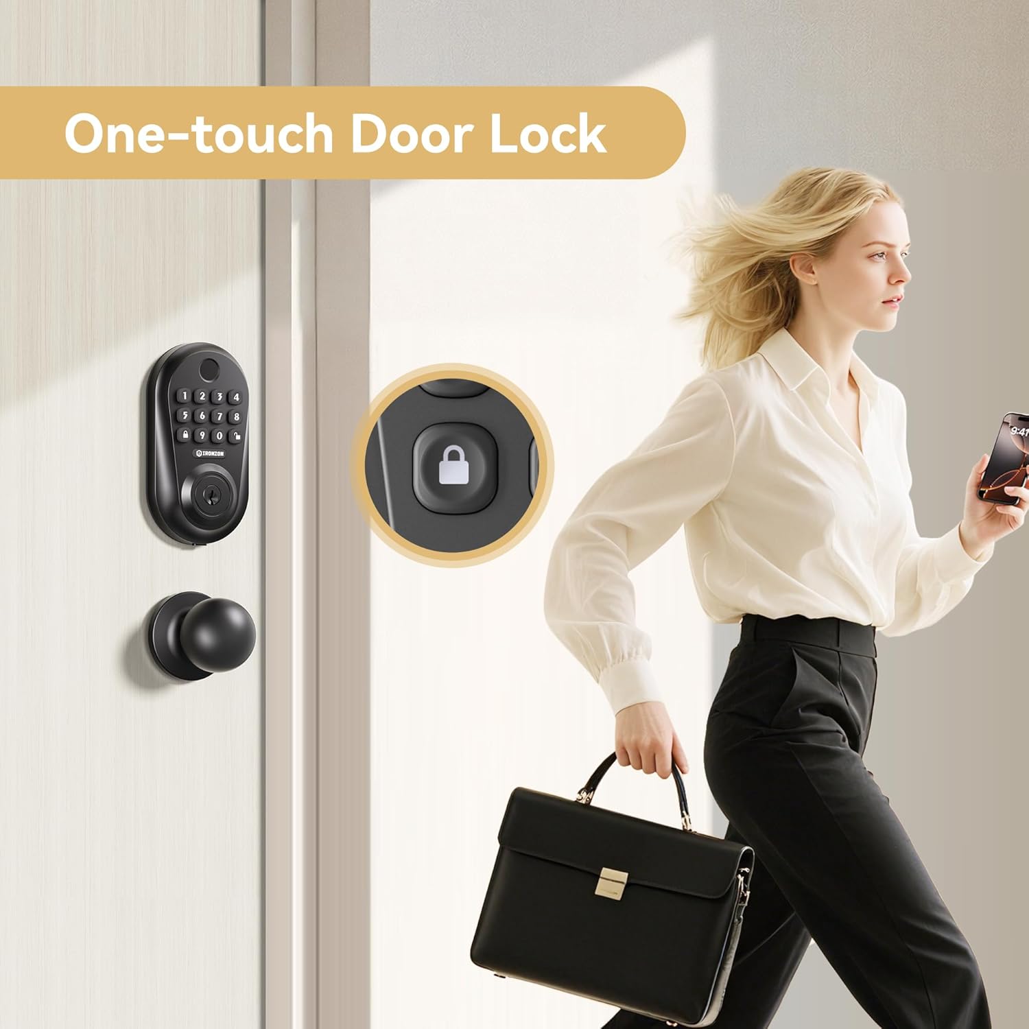 Image depicting a person using the one-touch lock button on the exterior keypad.