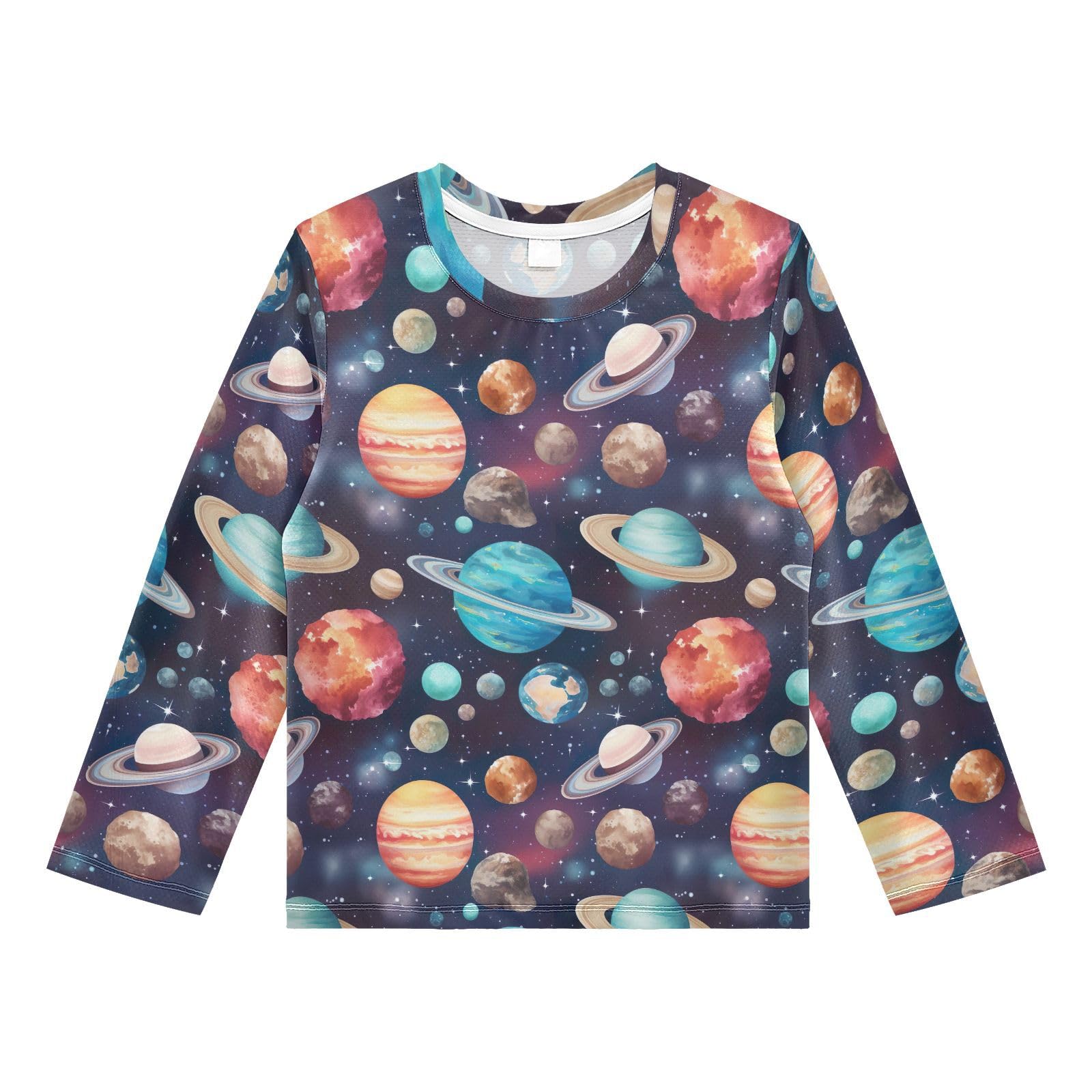 Space Starry Sky Planet Pattern Boys Rash Guard Swim Shirts Long Sleeve UPF 50+ Quick Dry Sun Protection Shirt Swimwear Surf Tops for Toddler Kid Girl Fishing Swimming Outdoor 7-8T Multicolor