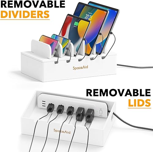 Miniatura 3 de SpaceAid Estación de carga de bambú para múltiples dispositivos, estación de acoplamiento de teléfono celular para múltiples portátiles, tabletas y