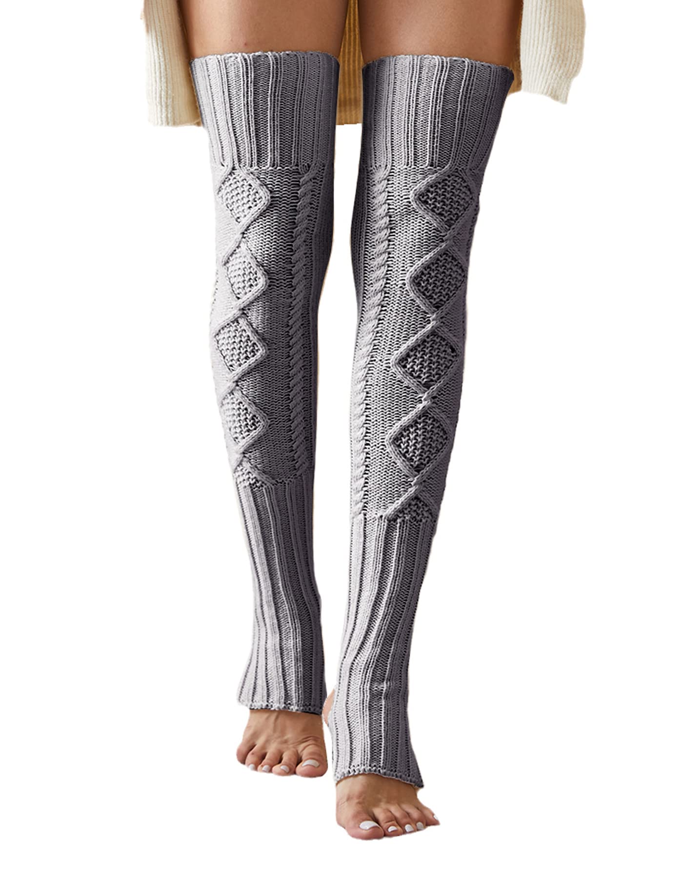 Leoparts Women's Extra Long Stirrup Leg Warmers Winter Knitted Over Knee Thigh High Footless Socks