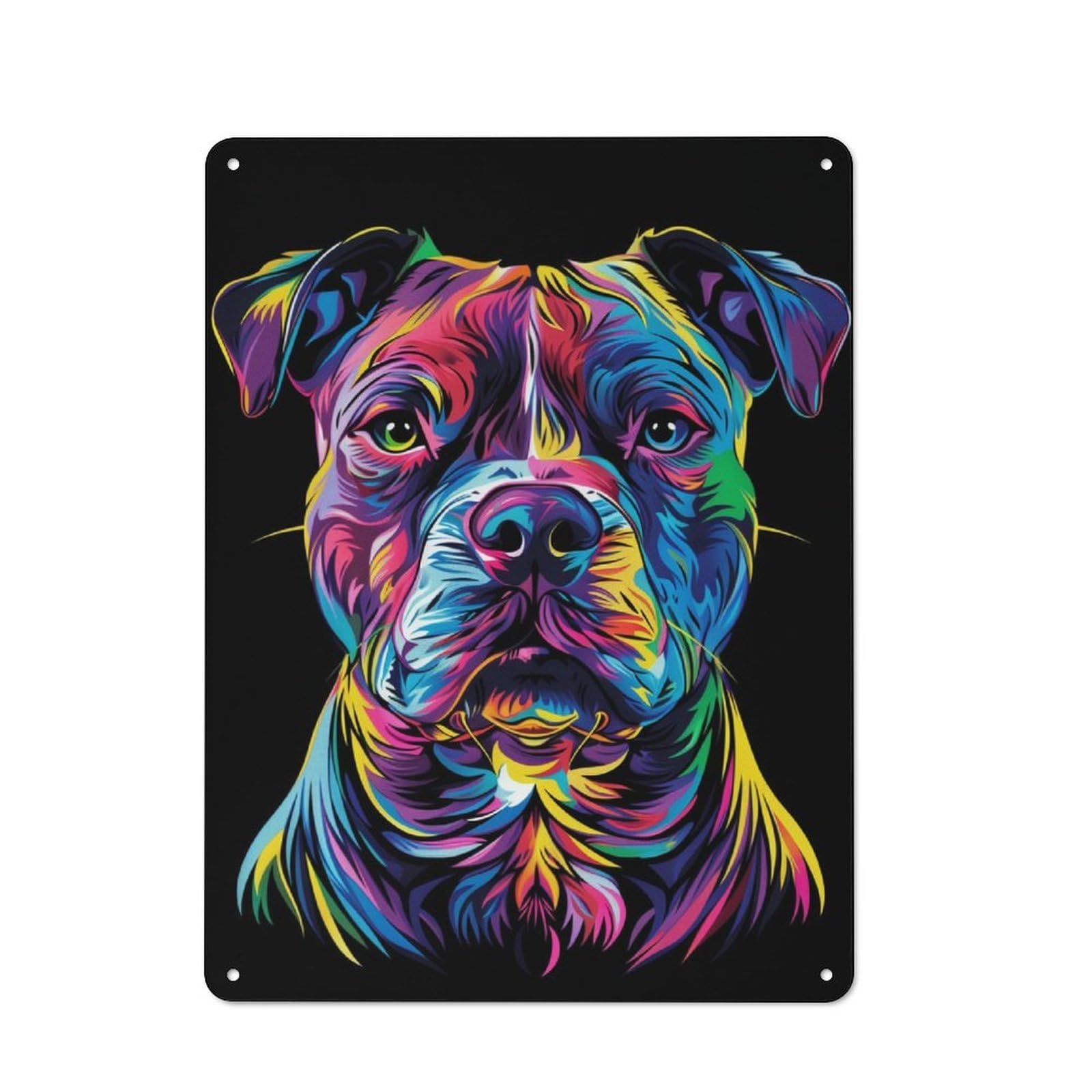 Junmoney Colorful Pitbull Dog Pit Bull Rustic Metal Sign 40X30cm For Living Room Wall, With Clear Rustic Wall Decor Character