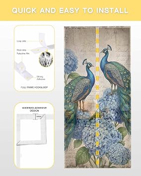 Farmhouse Vintage Peacock Magnetic Screen Door 38x83inch Door Curtain Light Filgtering Hands Free Mesh Curtain for Home Kitchen Yard Patio Sidelight Door - Watercolor Animals