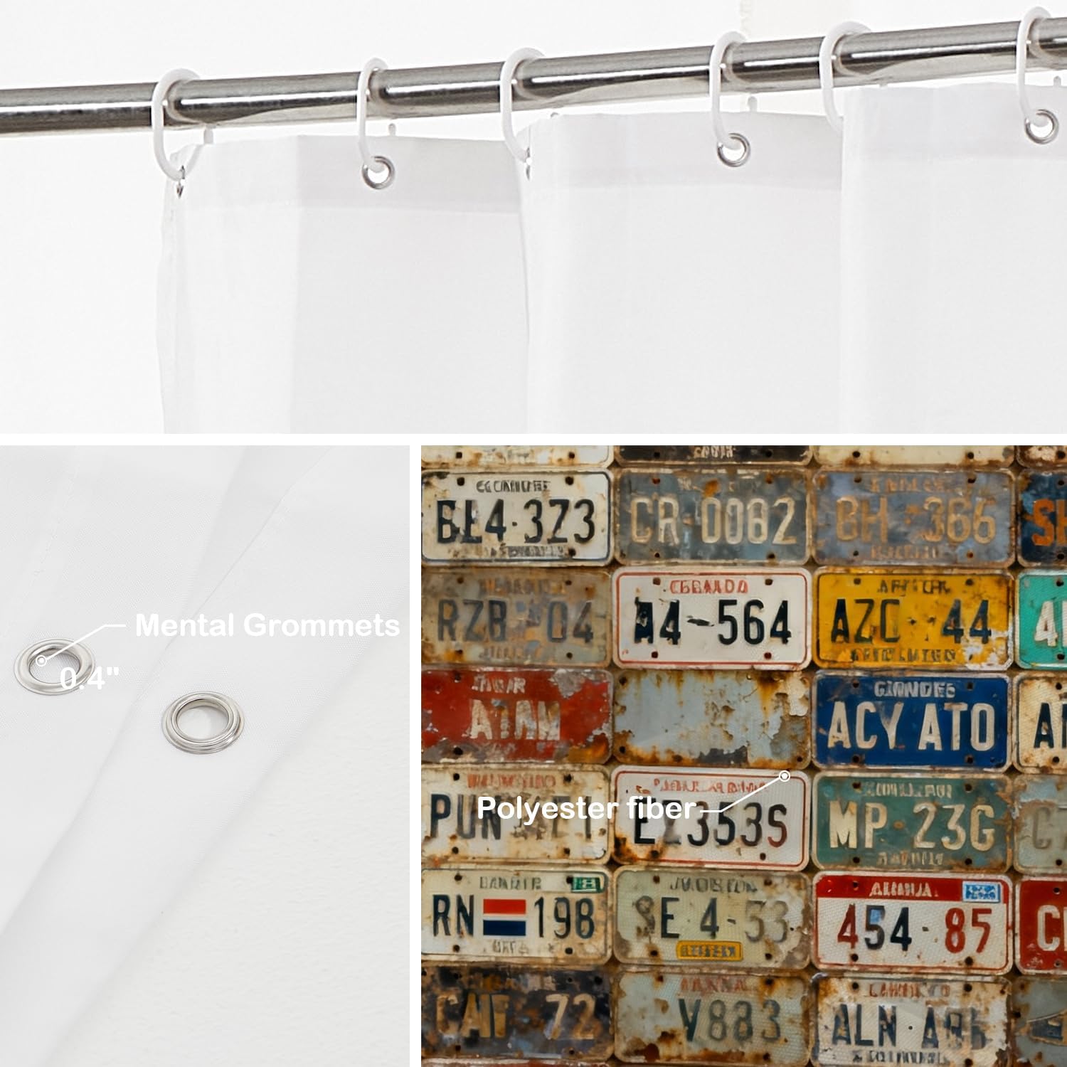 Batmerry License Plate Decor Shower Curtain,Discontinued License Plates from Around Bathroom Decor Polyester Fiber Plastic Rings Quick-Drying Waterproof for Bathtubs/Bathroom, 72x72 inches