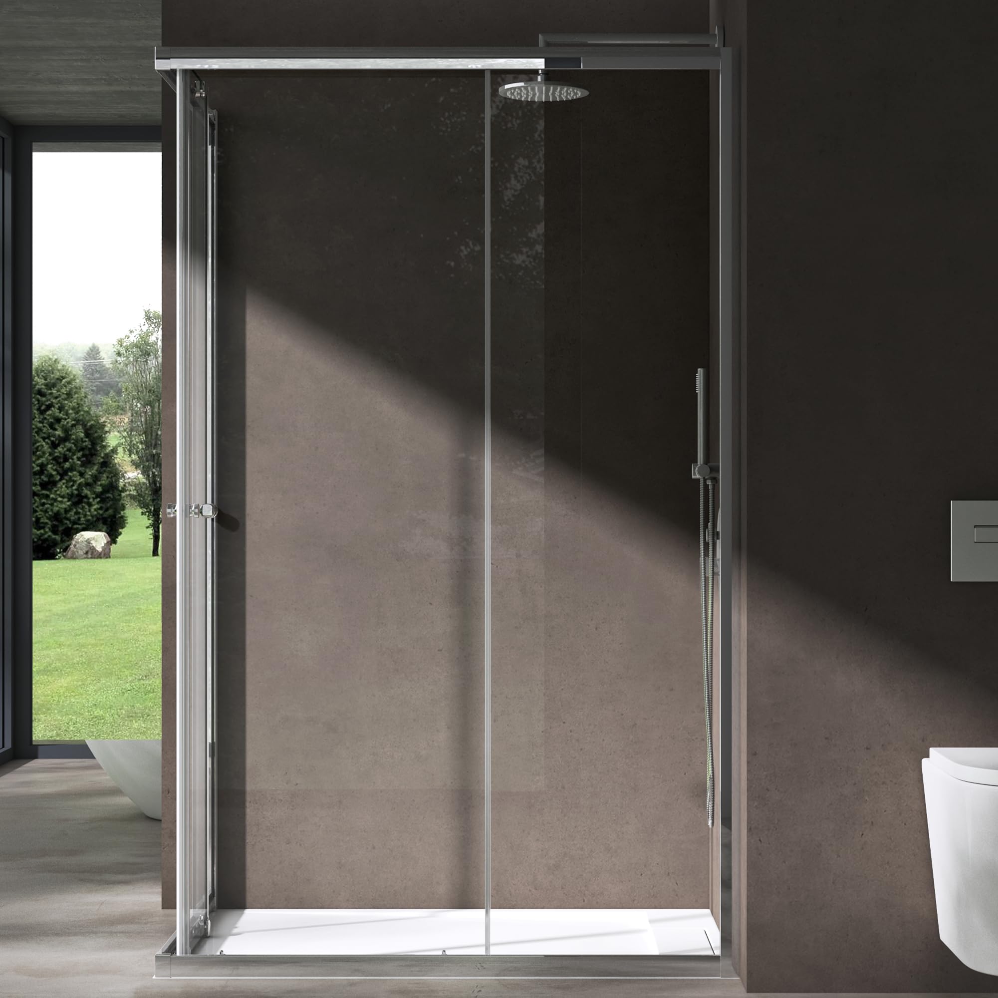 doporro Box Doccia Angolare 90x120 cm H 190 con 2 Ante Scorrevoli in Vetro Temperato 6 mm Trasparente, Profilo Cromo Lucido, con Piatto Doccia Acrilico - Ravenna16K