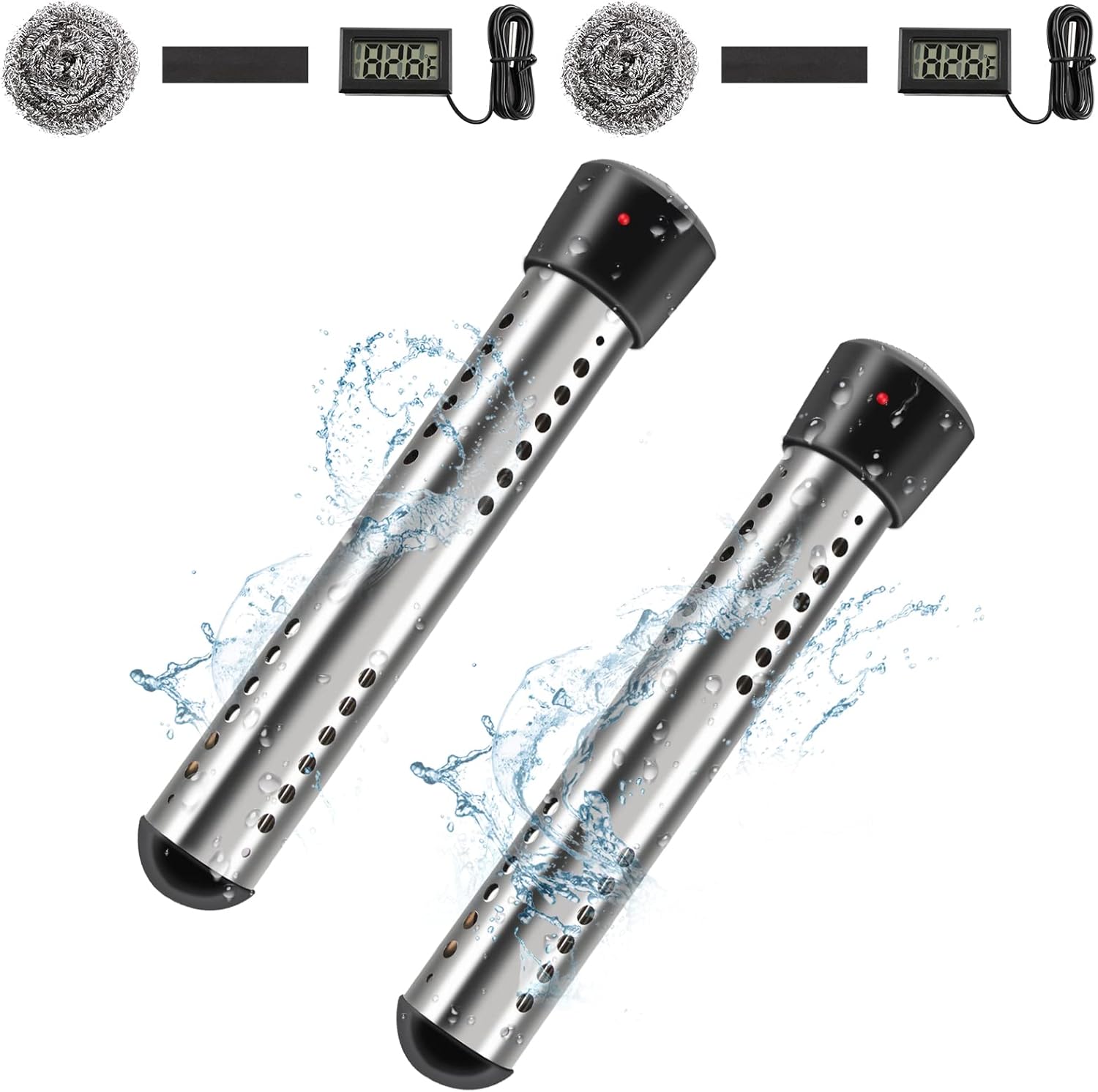 2 Pack Immersion Water Heater, Electric Heaters with Guard Cover LCD Thermometer
