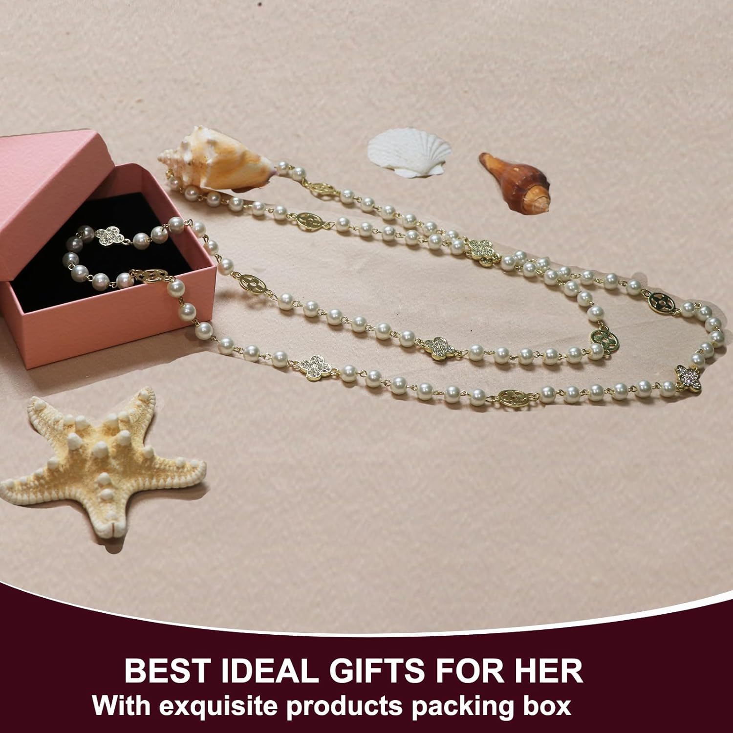 Extra Long Layered Pearl Necklace for Women - Adjustable 8MM Simulated Shell Pearls Multi-Wrap Chain, 3-Tier Dainty Jewelry for Daily Stacking, Party Outfits & Christmas Gifts - Image 5