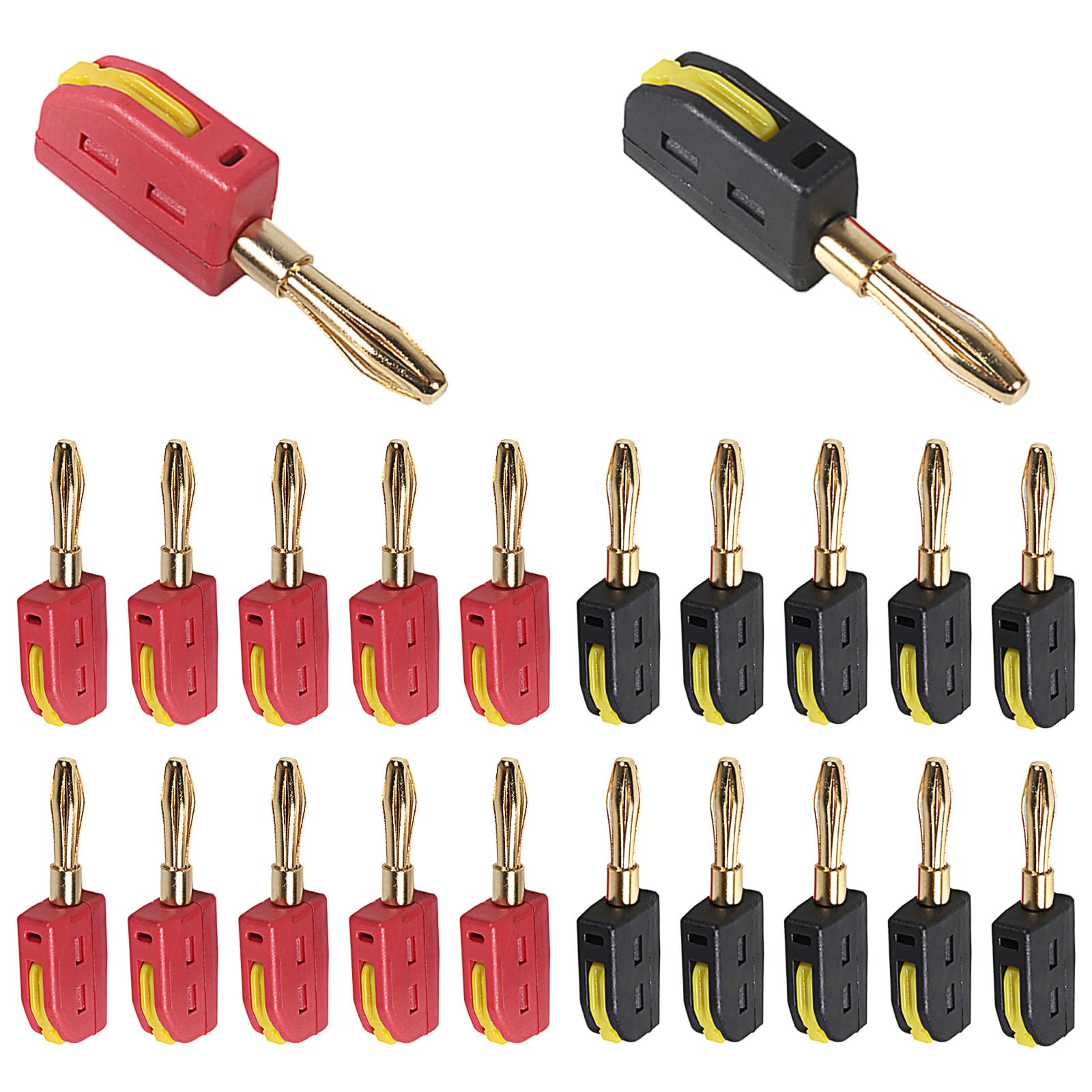 ACEIRMC Bananenstecker, 4 mm, Hochstrom, Schnellanschluss, 32 A, vergoldet, Bananenstecker für Lautsprecherkabel, Wandplatte, Heimkino, Audio-/Videoempfänger und Soundsysteme, 20 Stück (10 Stück rot +