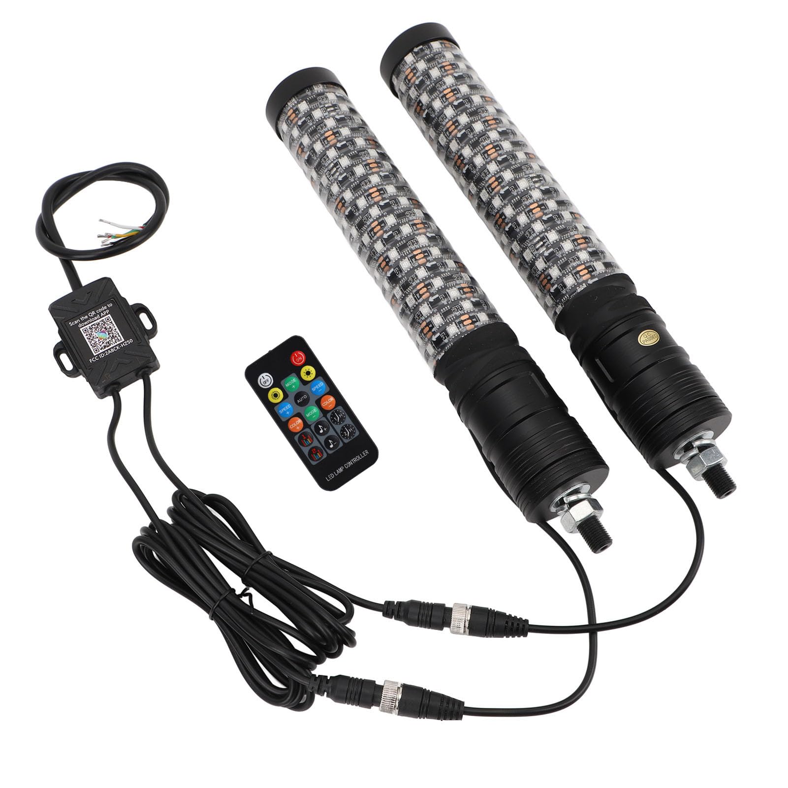 Tbest RGB LED Whip Light 279 LED 360 ° Iluminacja 300 Wzory 366 Tryby 32 Poziomy Jasności 10 Ustawienia Prędkości Aplikacja Zdalne Sterowanie dla UTV ATV Off Road Truck Boat (1 stóp)