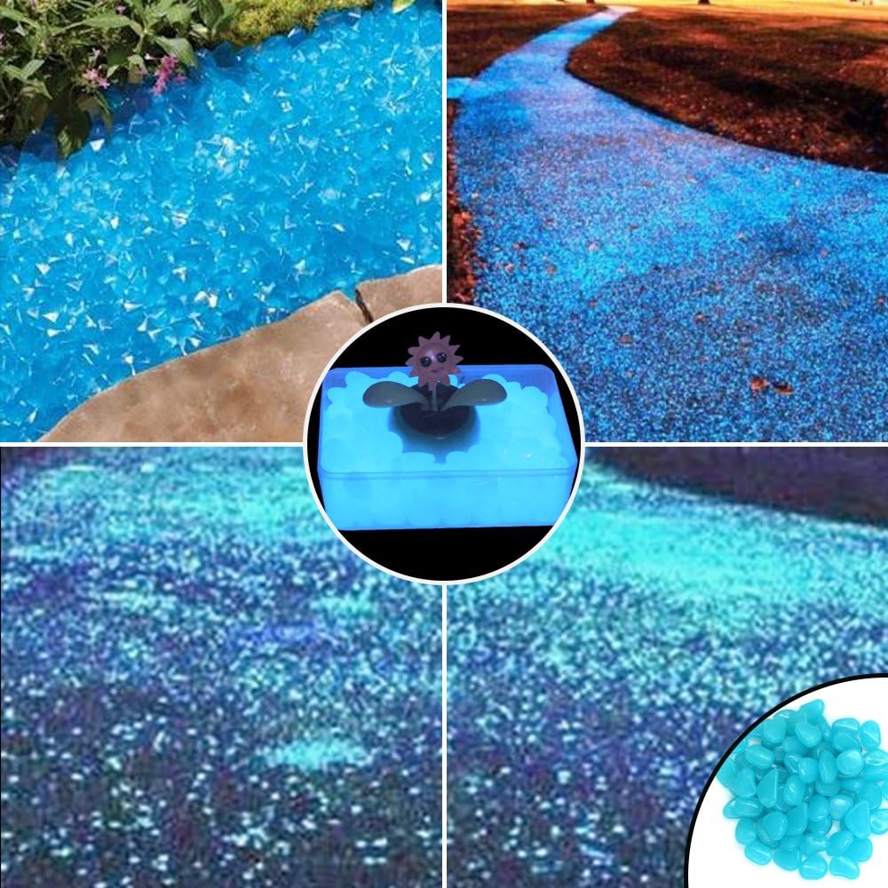 Nbagaga Glow in The Dark Garden Blue Pebbles Stones for Walkways & Decor,100 PCS