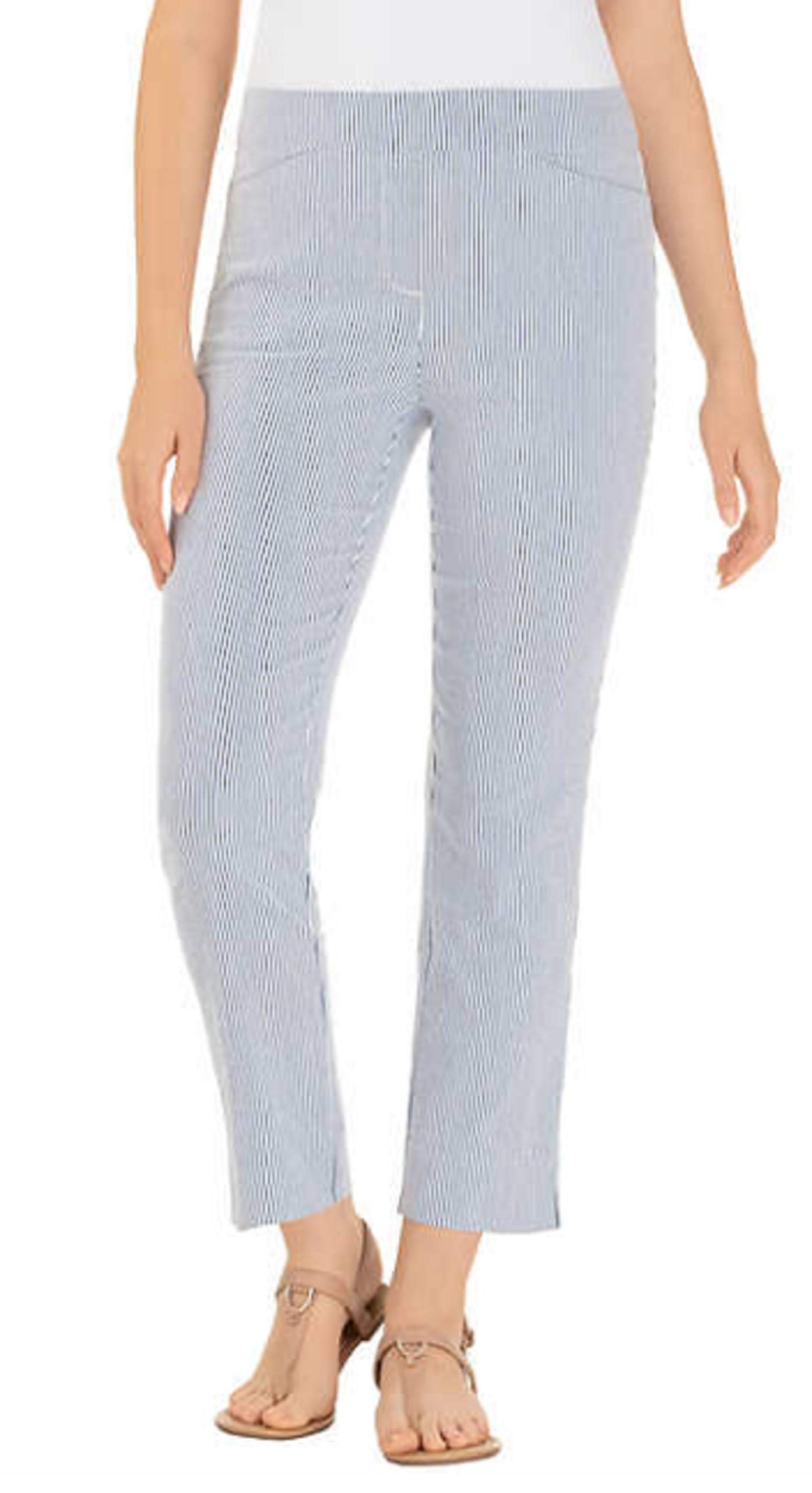 Hilary Radley Ladies Seersucker Pull-On Ankle Pant Off White Blue XX-Large