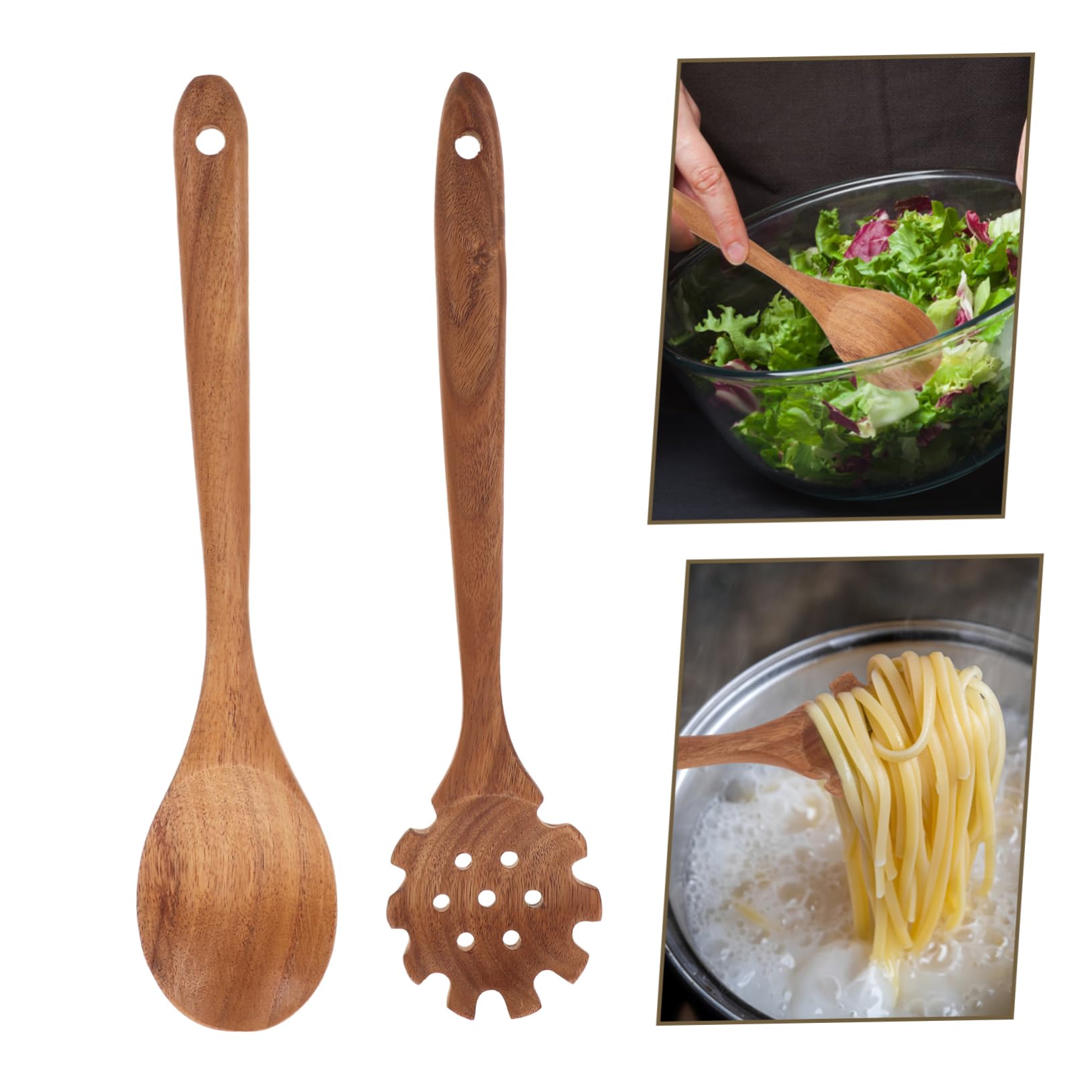 Cabilock 8 Piezas Cuchara para fideos con mango largo espátula de cocina utensilios para servir comida cucharas de madera utensilios de cocina de madera espátula de madera espátula para wok