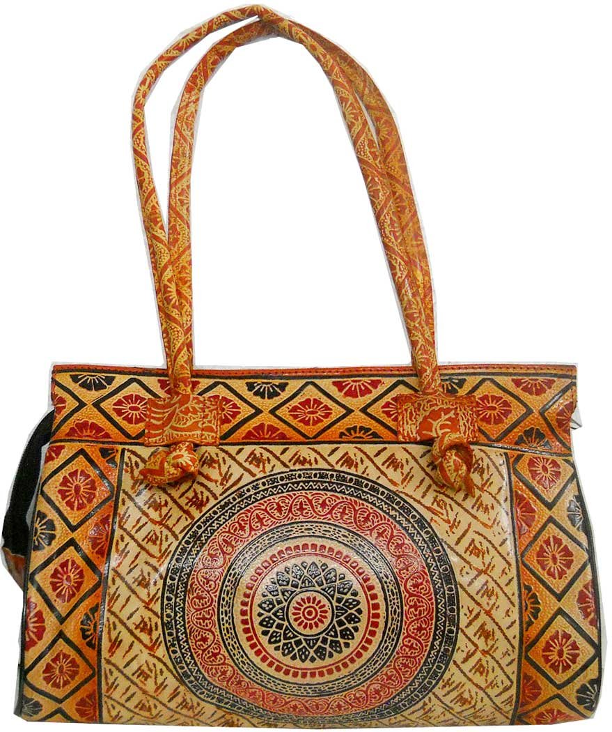 Craftsofindia® Mandala Design/Circles Design traditional Indian 100% Genuine Pure Shantiniketan Leather Shoulder Bag