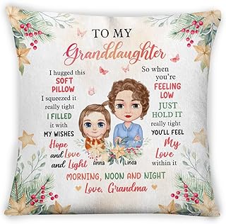 Personalized Square Pillow for Granddaughter Kids from Grandmother Gifts for Granddaughter I Filled It with My Wishes Floral Custom Name Double Sided Sofa Couch Cushion On Birthday