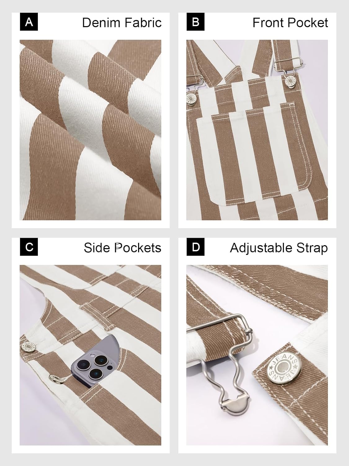 Cicy Bell Womens Casual Striped Bib Overalls Adjustable Straps Straight Leg Jumpsuits Denim Jean Long Rompers Pants - Image 6