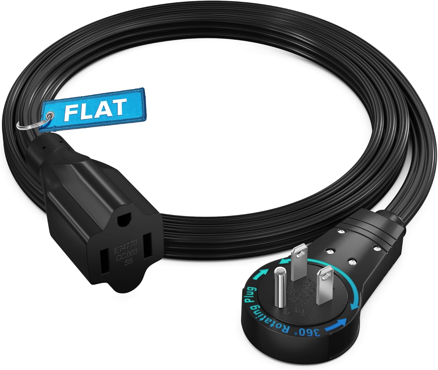 Maximm 360° Rotating Flat Plug Extension Cord 3 feet Flat Extension