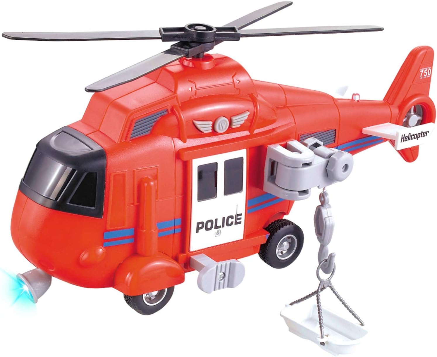 Vokodo Fire Rescue Helicopter 11" With Lights Sounds Push And Go Includes Cargo Basket Durable Kids Firefighter Friction Chopper Toy Pretend Play Airplane Truck Great Gift Children Boys Girls Toddlers