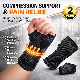 Wrist Support for Left and Right Hand, 2 Pack Compression Wrist Brace